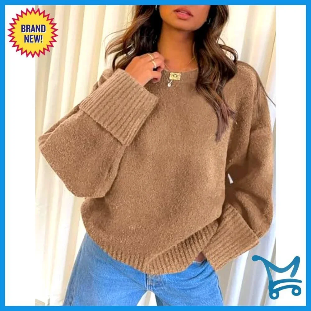 Oversized Chunky Knit Sweater Fuzzy Crewneck Pullover Long Sleeve Casual